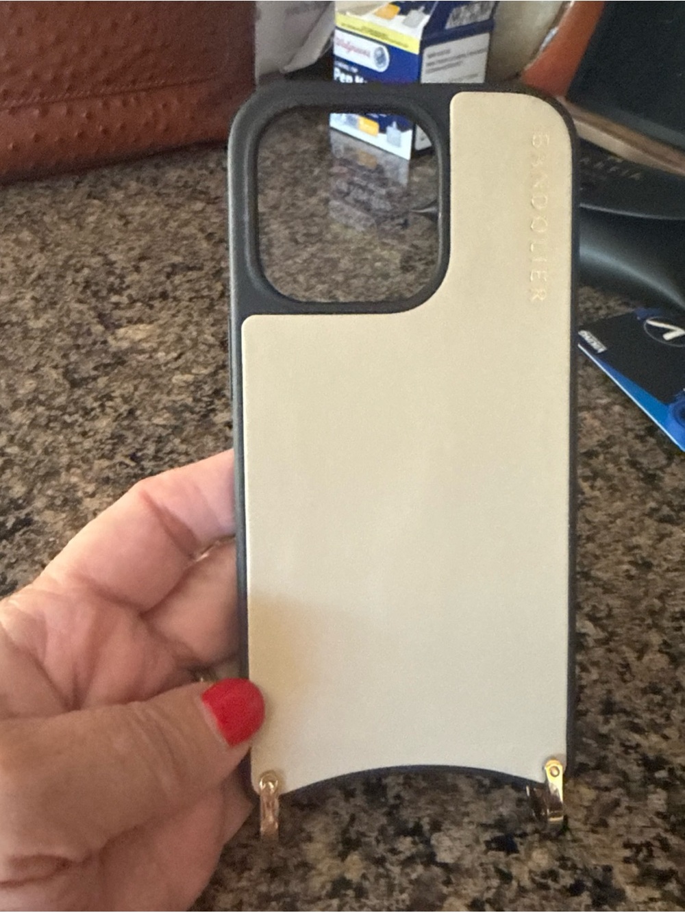 Bandolier Beige Leather iPhone 14 Pro Case with Black Trim